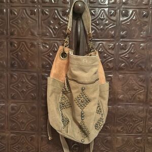Lucky Brand Los Angeles studded Hobo bag; canvas